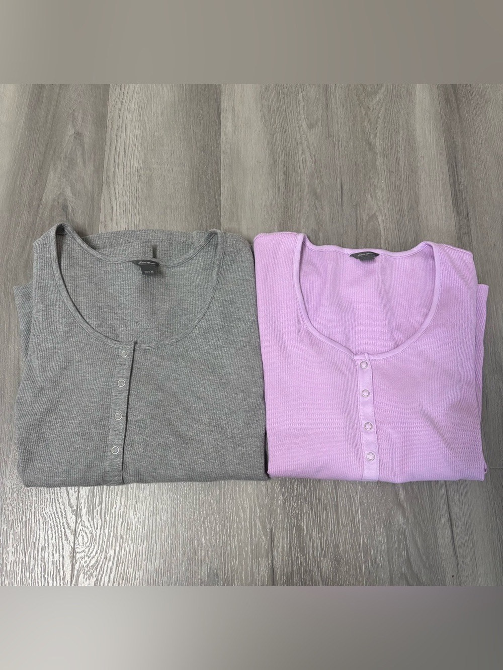 Bundle of 2 Eddie Bauer Women's Ribbed Thermal Henley Gray/ Lavender Size XL
